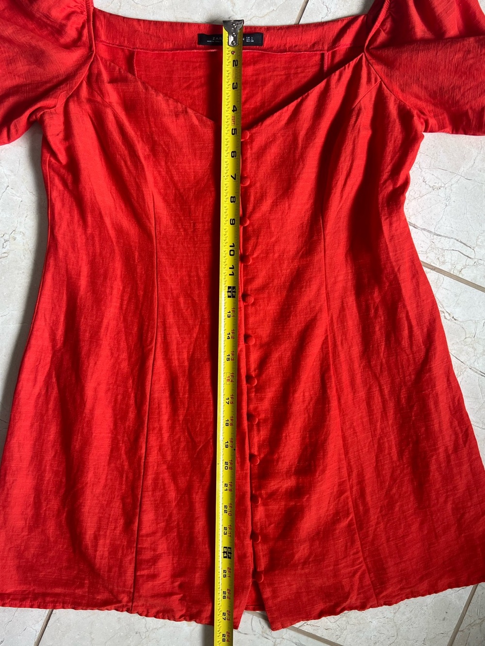 Zara Red Linen Button Mini Dress Sweetheart Neck Short Sleeve Puff Womens Large - Picture 6 of 7